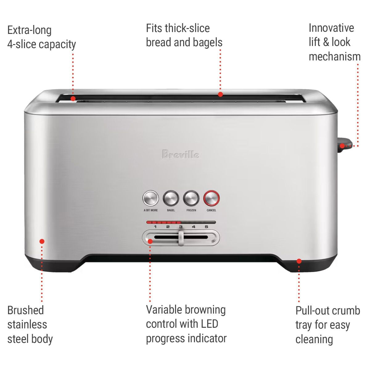 ‘A Bit More’ 4-Slice Toaster, Brushed Stainless Steel E1N3 - product image 4