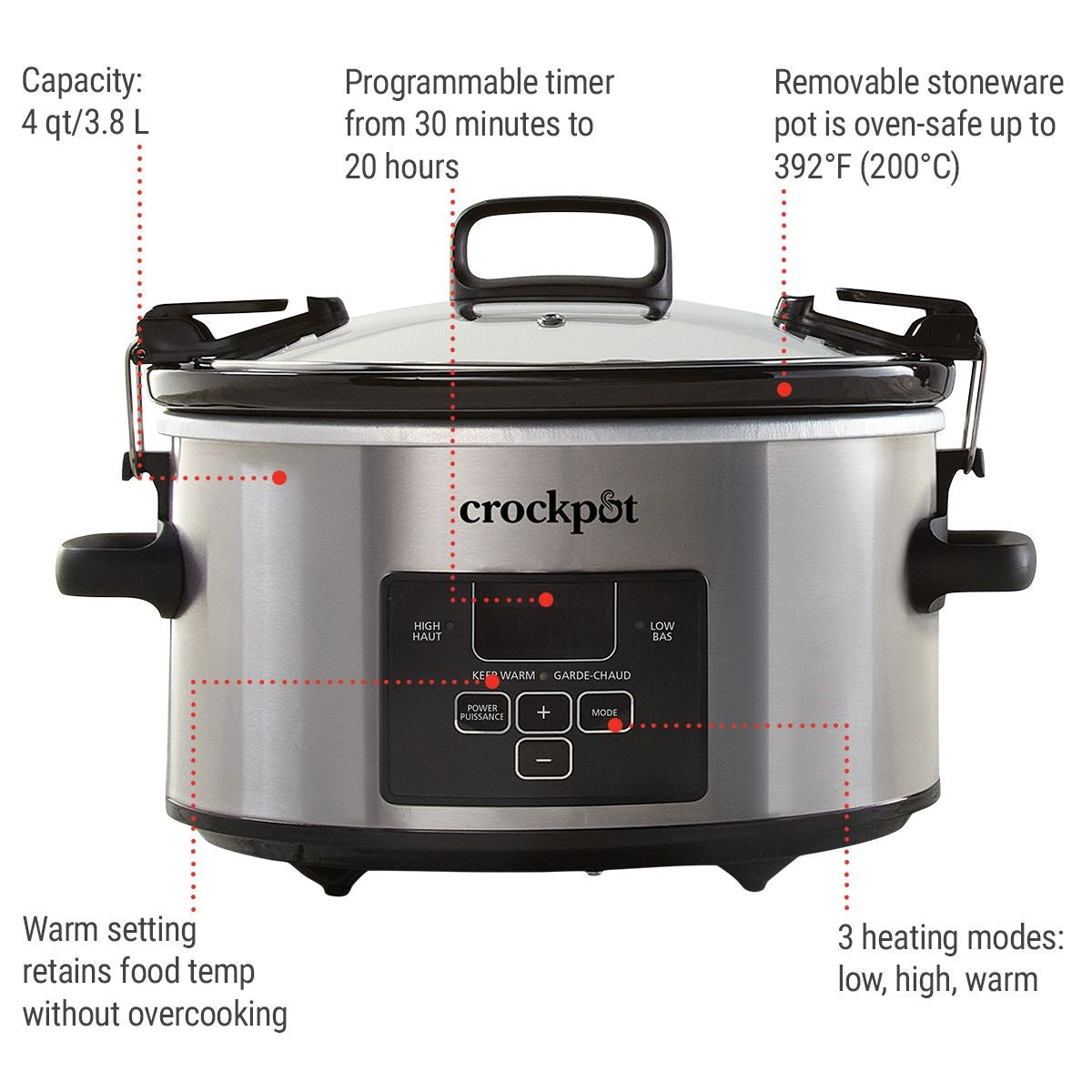 Digital Programmable Slow Cooker with Locking Lid, Feeds 4 People & More, Stainless Steel, 4-qt Z2P3 - product image 2