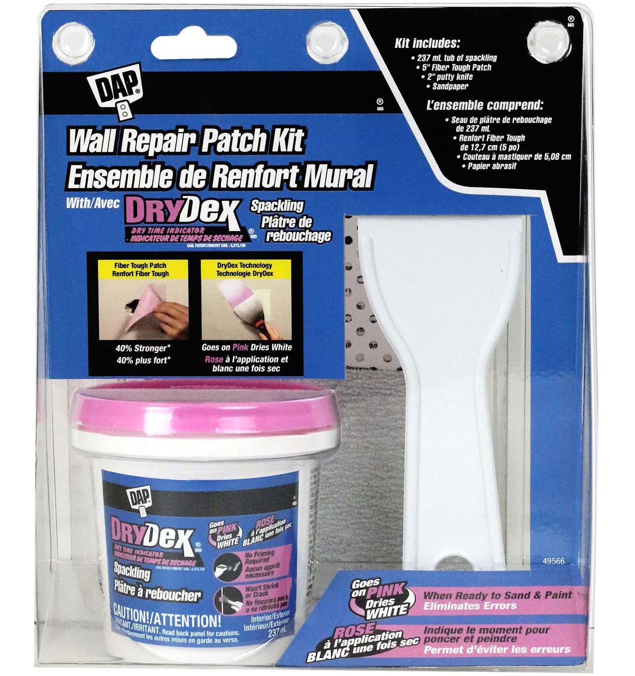 Wall Repair Patch Kit with DryDex Spackling, Putty Knife, Patches & Sandpaper, 4-pc U4A0 - product image 1
