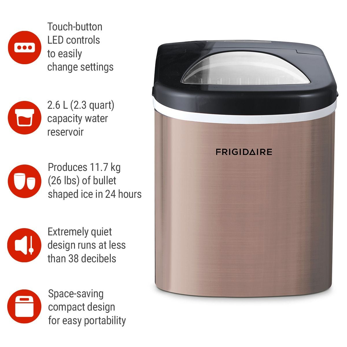 Stainless Steel Bullet Ice Maker, Copper, 2.3-Qt, 26-lb/day H9V7 - product image 3
