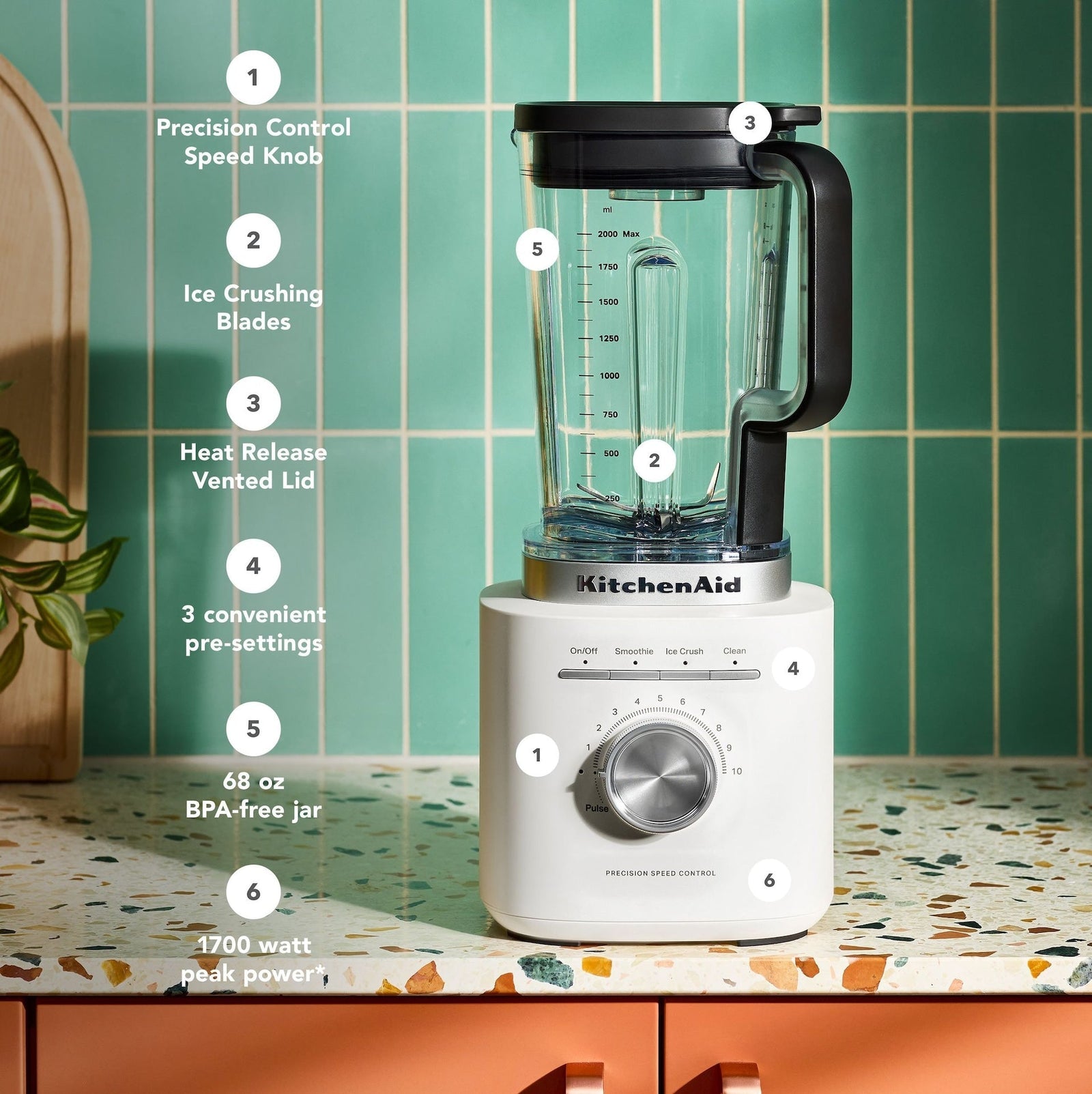 10-Speed Porcelain Pure Power Blender with Control Knob B4M5 - product image 5