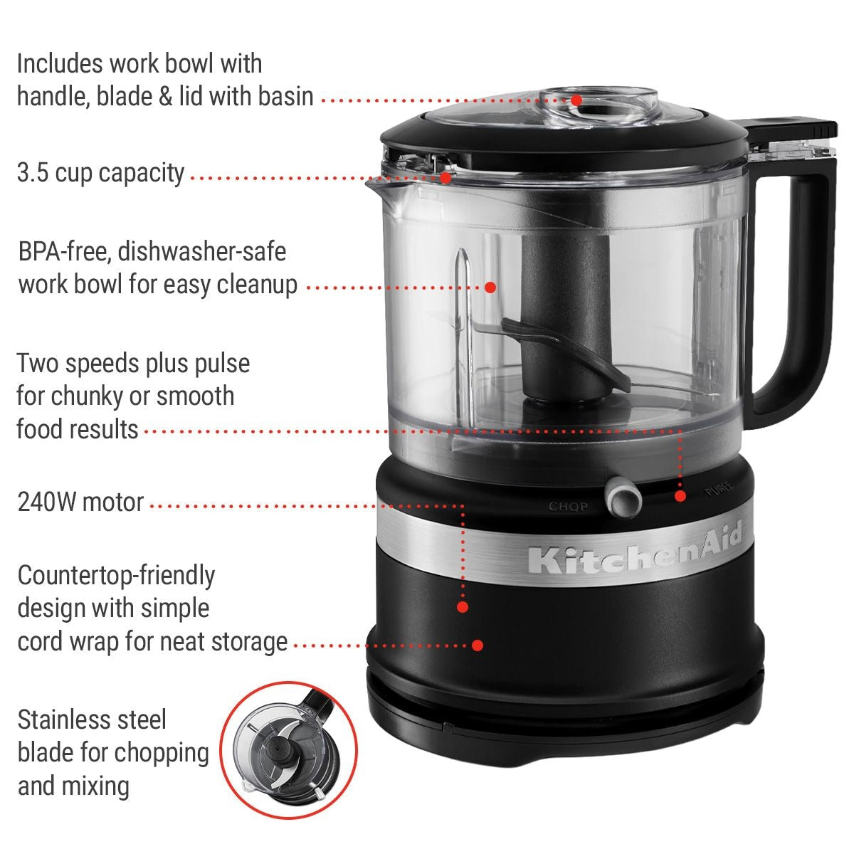 Compact Food Chopper with Dishwasher Safe Parts, Black C4D4 - product image 4