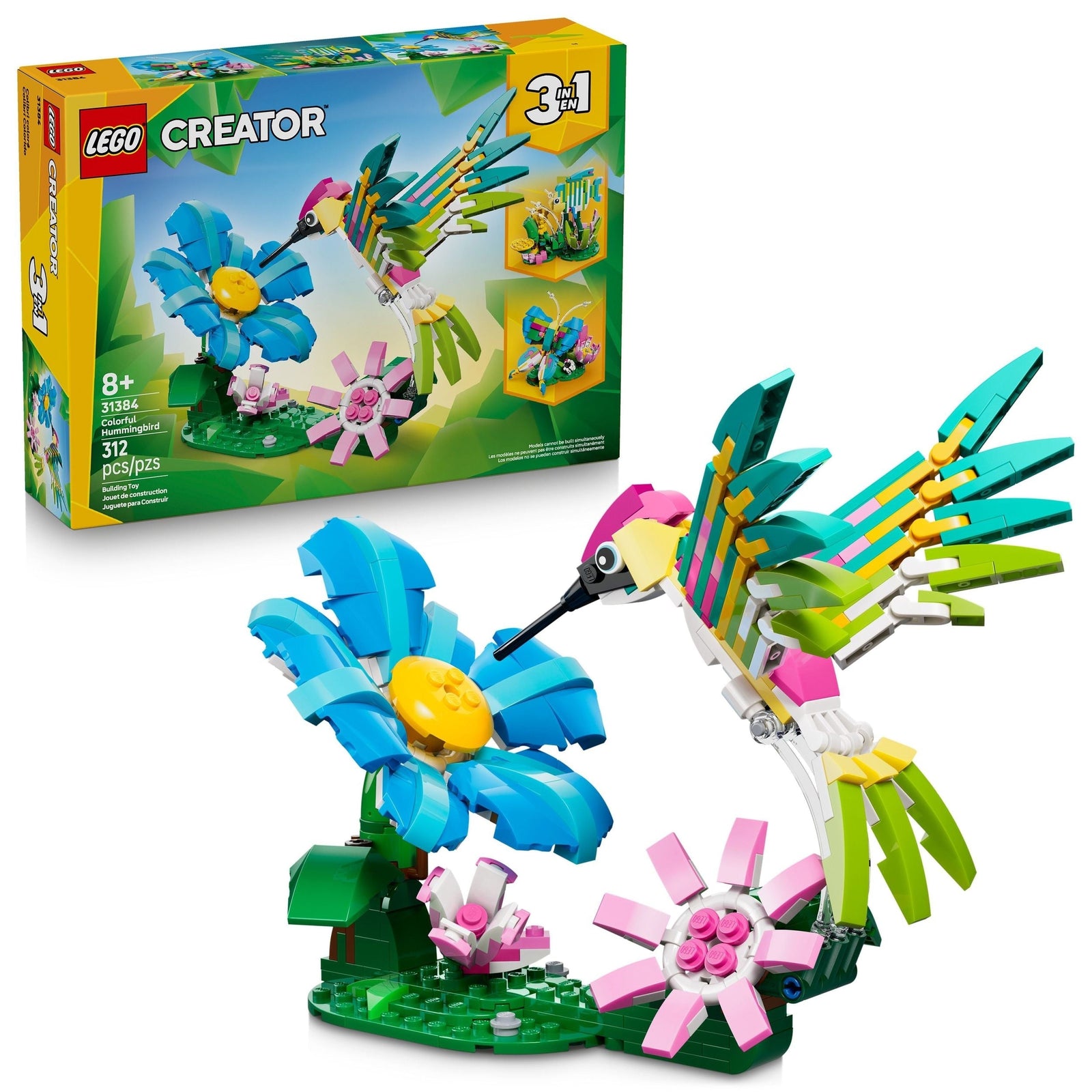 Creator 3-in-1 Wild Animals: Colourful Hummingbird Toy Building Set - 31384, 312-pcs, Ages 8+ T2C4 - product image 1