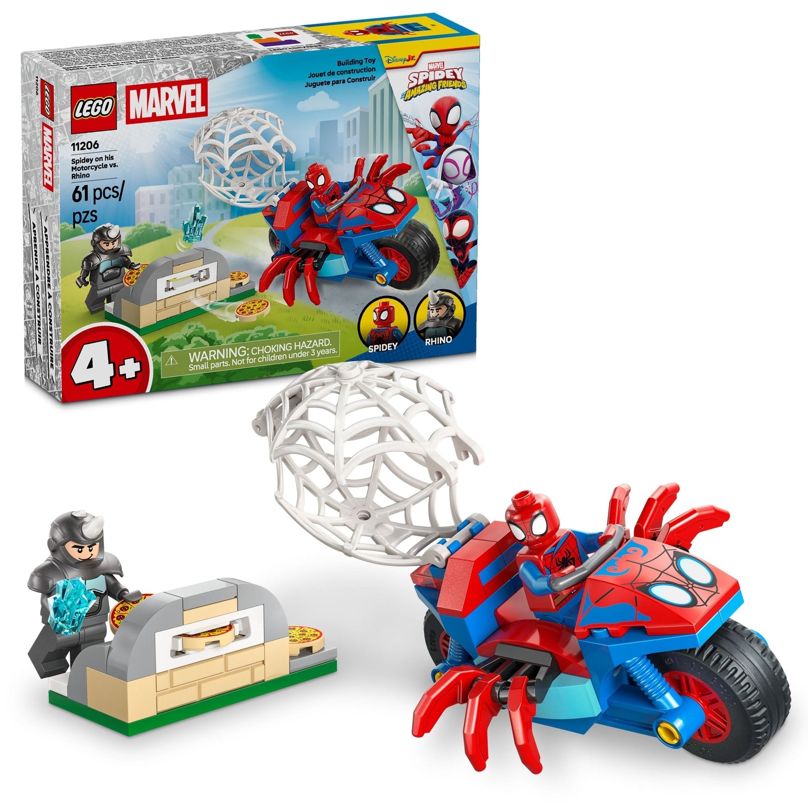 LEGO Spidey And His Amazing Friends Spidey on his Motorcycle vs. Rhino - 11206, 61-pcs, Ages 4+ W8K3 - product image 1