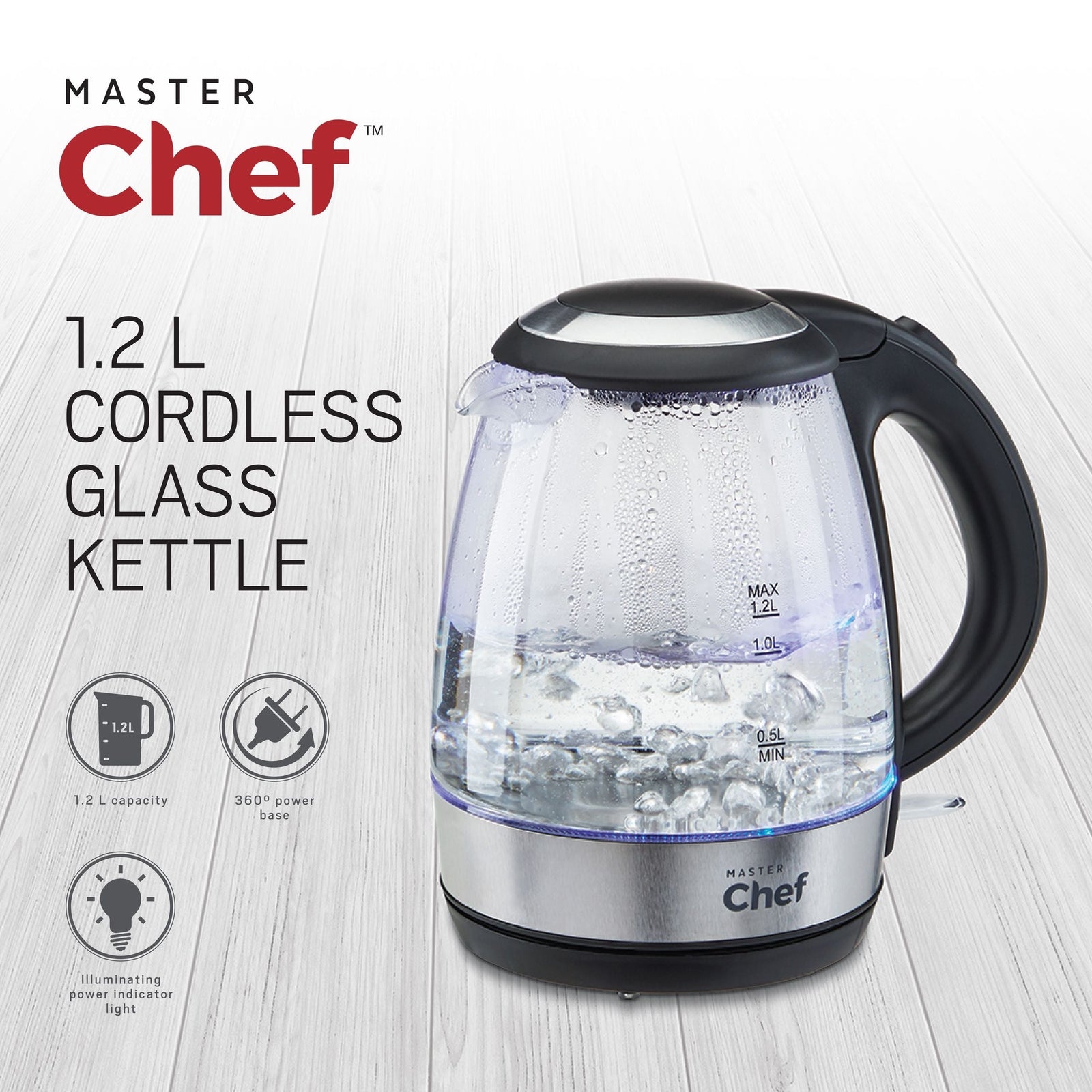 Cordless Electric Kettle with Auto Shut Off & Blue Light, Glass, 1.2L L8K3 - product image 2
