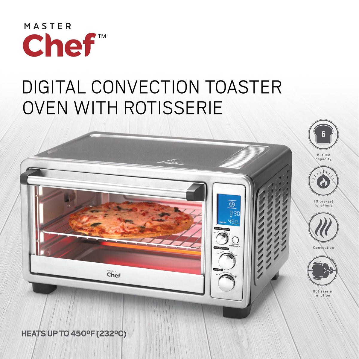 Digital Convection Toaster Oven with 10 Functions, Stainless Steel, 6-Slices K2N8 - product image 4