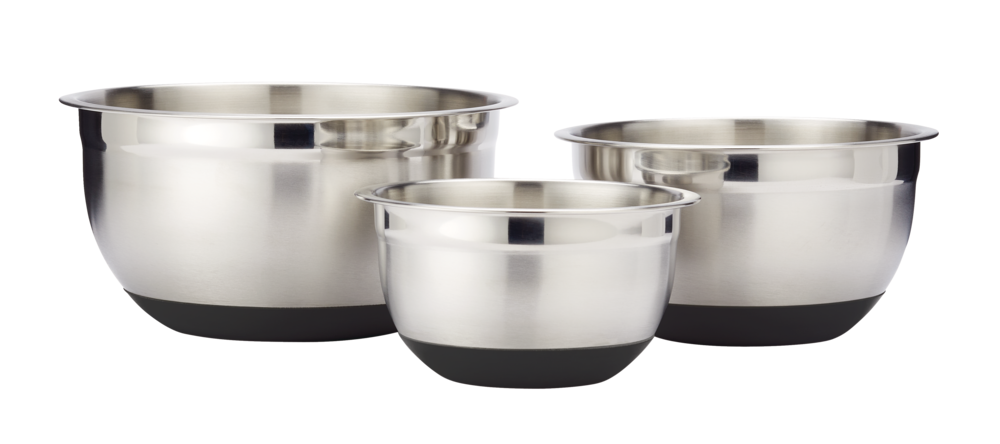 Stainless Steel Mixing Bowl Set with Non-Slip Bottom, Assorted Sizes, 3-pc L5E6 - product image 1