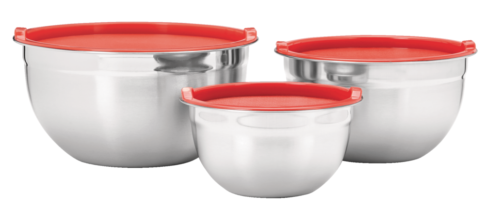 Stainless Steel Mixing Bowls with Plastic Lids, 3-pk L6W5 - product image 1