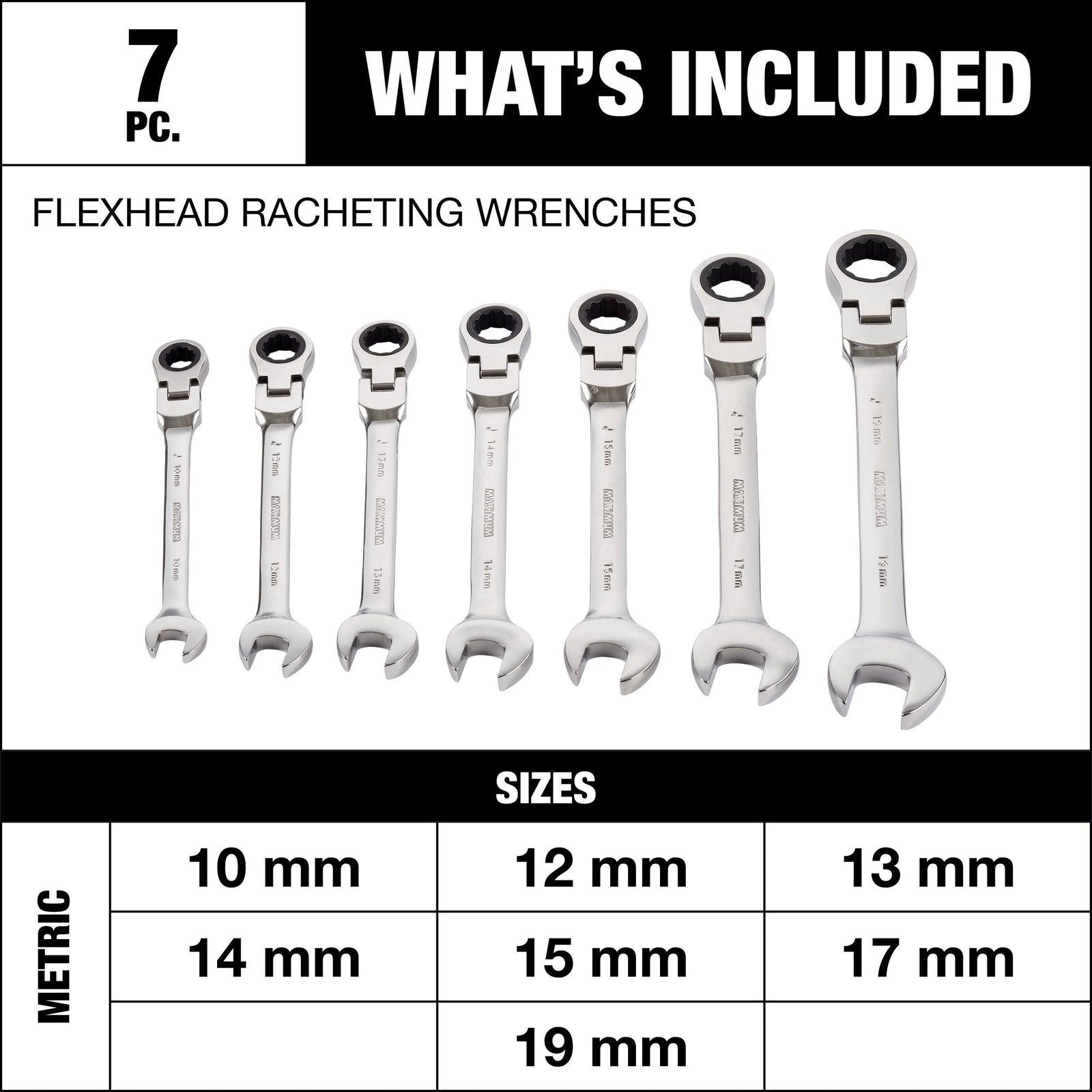 Flexhead Ratcheting Wrench Set, Alloy Steel, Metric, 7-pc Q9G9 - product image 5