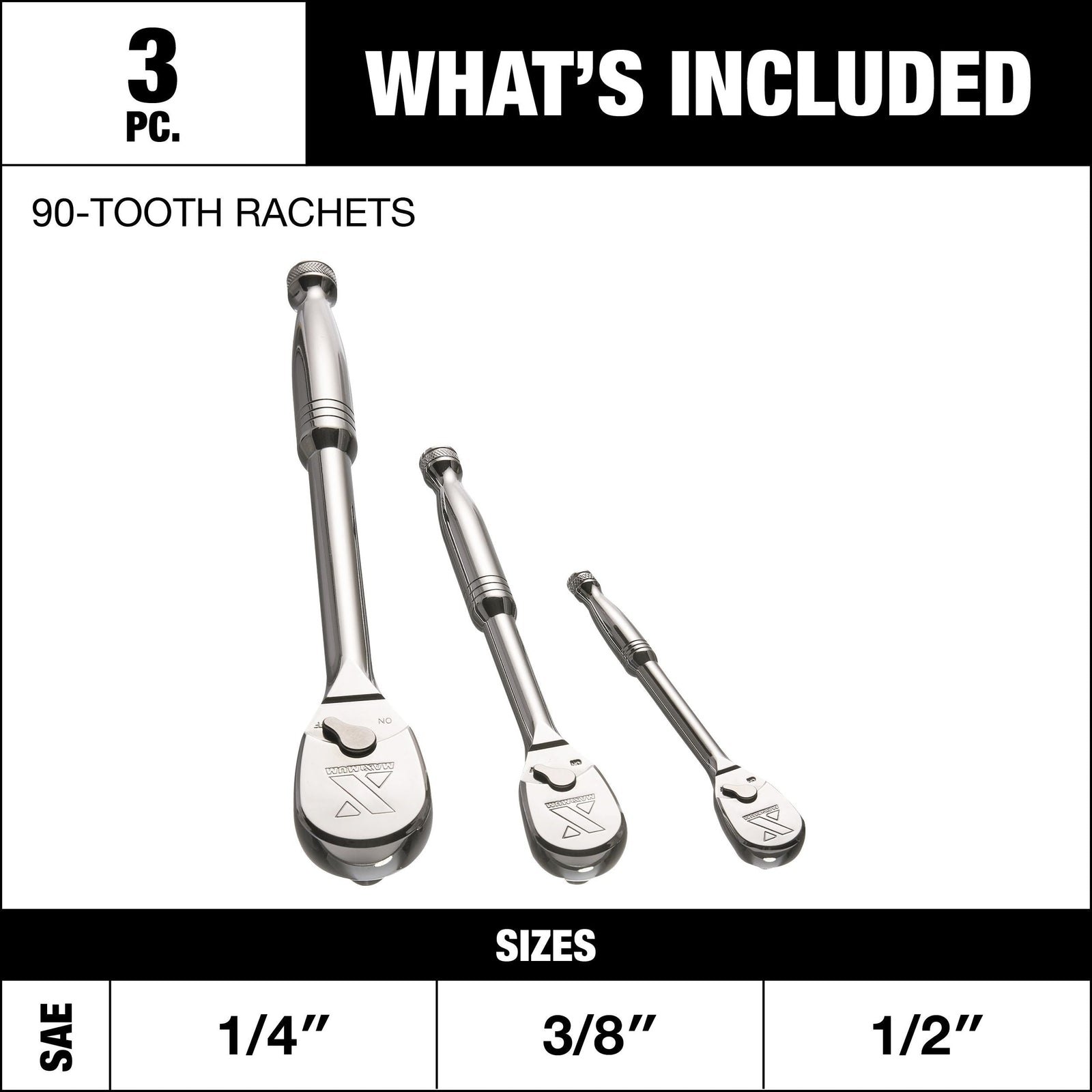 Ratchet Set, 90-Tooth, 3-pc Y5W3 - product image 4