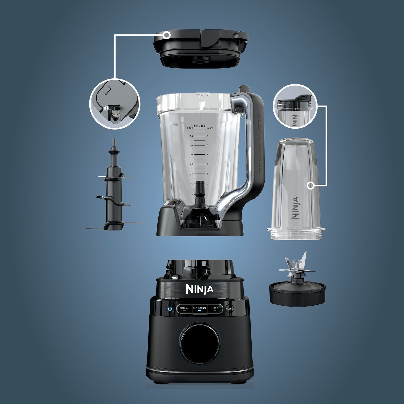 BlendSense Duo Blender with 72-oz Full-Size Pitcher & Pre-Set Programs, Includes Two 24-oz Single-Serve Cups, 1800W P8T8 - product image 5