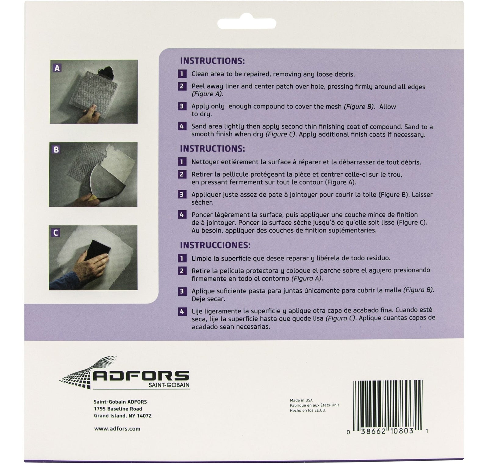 Self-Adhesive Wall & Ceiling Hole Repair Patch For Drywall & Plaster, 8 x 8-in Q3O2 - product image 3