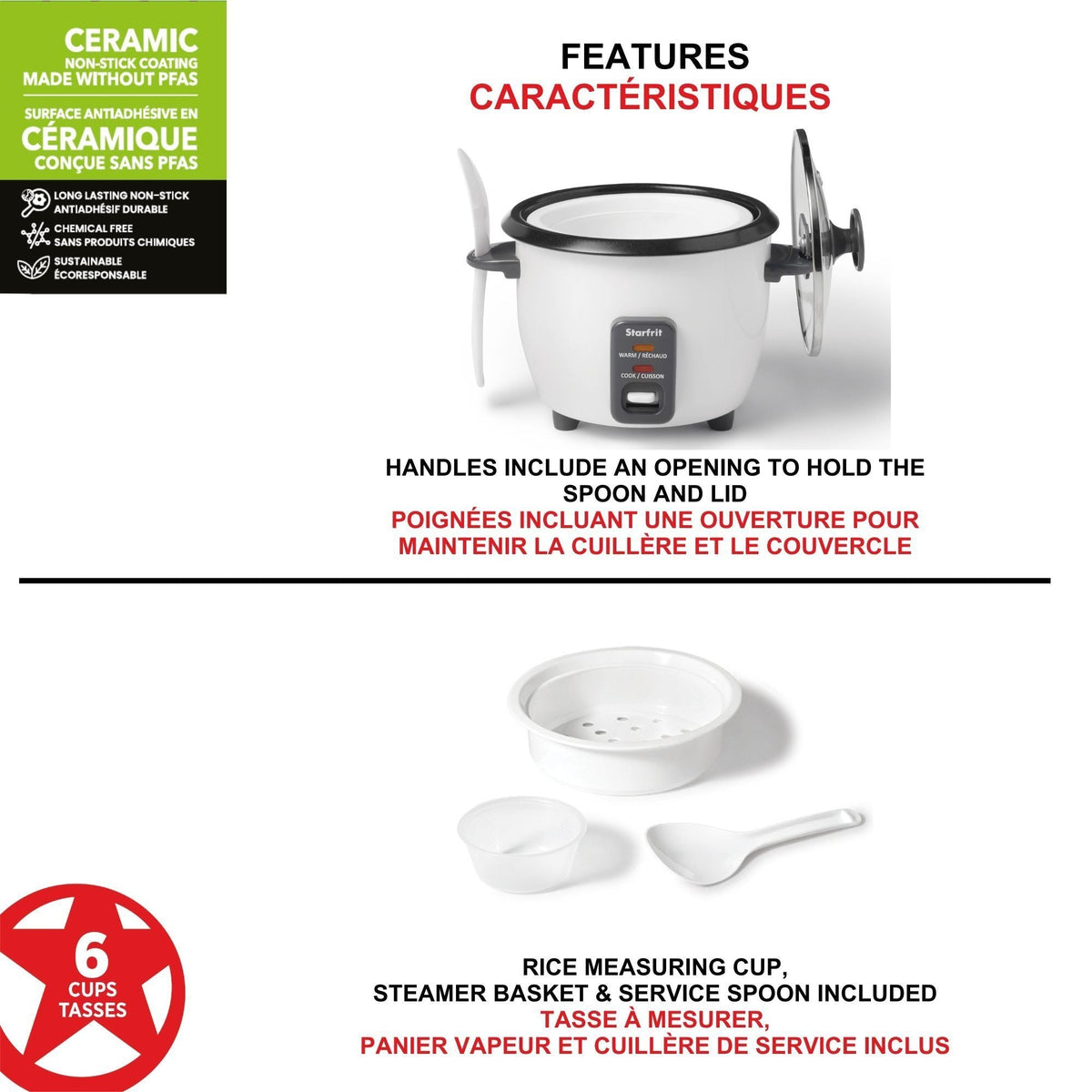 300W 6-Cup White Rice Cooker with Steam Basket C1C5 - product image 4