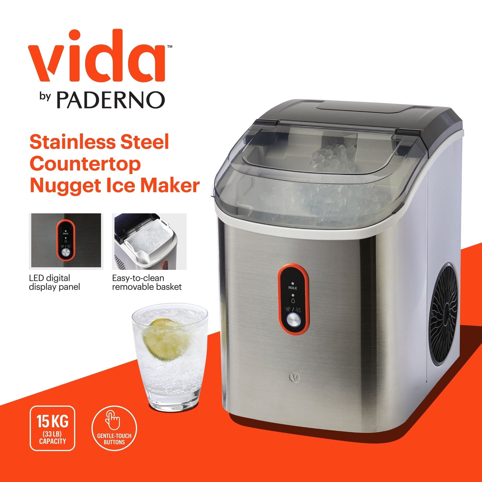Countertop Soft Nugget Ice Maker, 33-lb Ice/Day, Stainless Steel V4A8 - product image 5