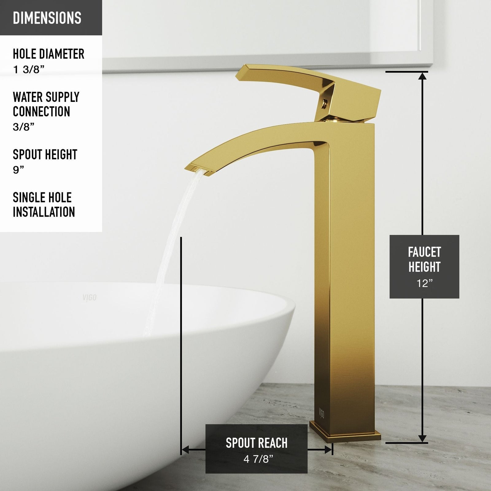 Duris Single Handle Vessel Sink Bathroom Faucet with Deck Plate, Matte BGold O5T3 - product image 3