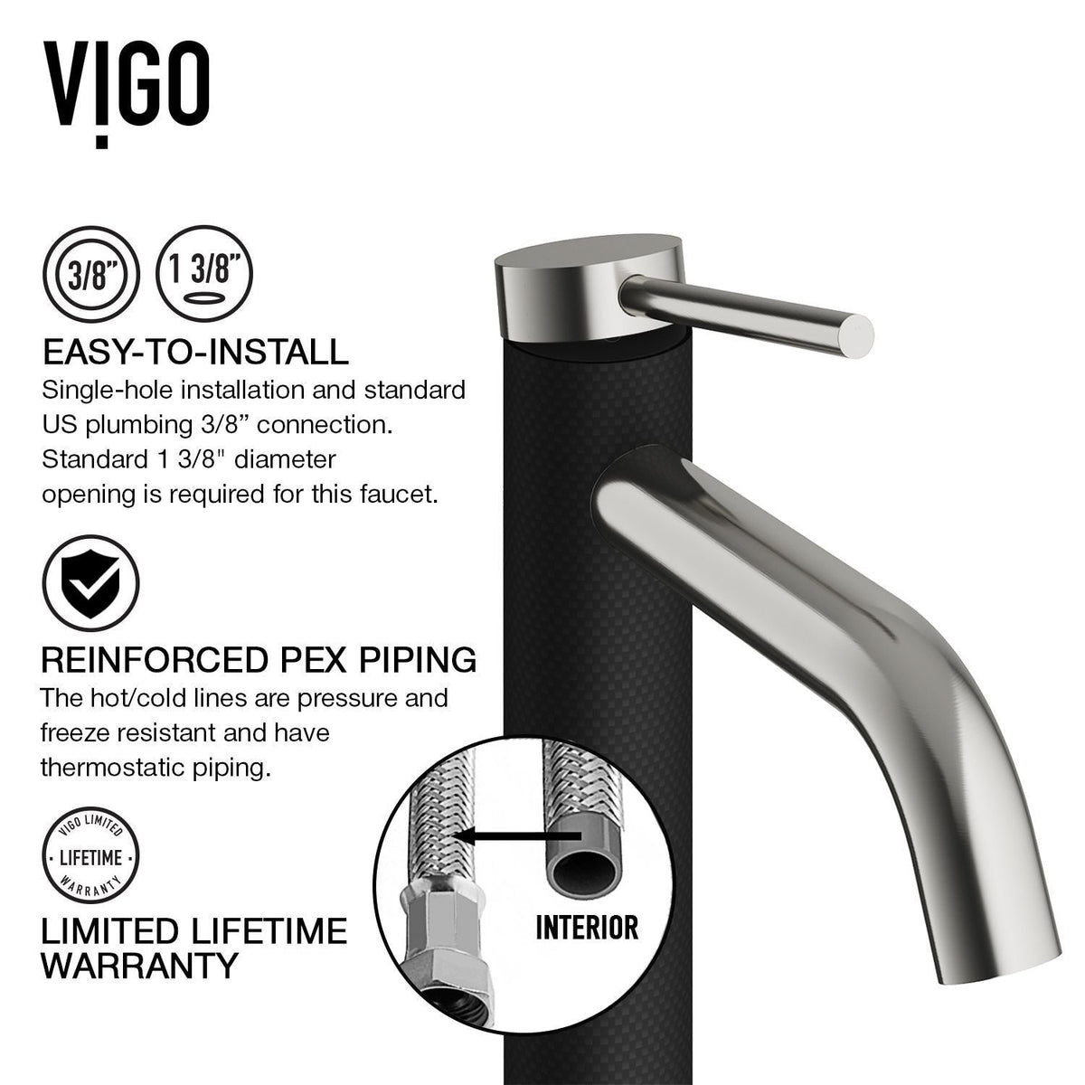 Lexington Single Handle Vessel Sink Bathroom Faucet with cFiber© Body, Brushed Nickel F7U8 - product image 3