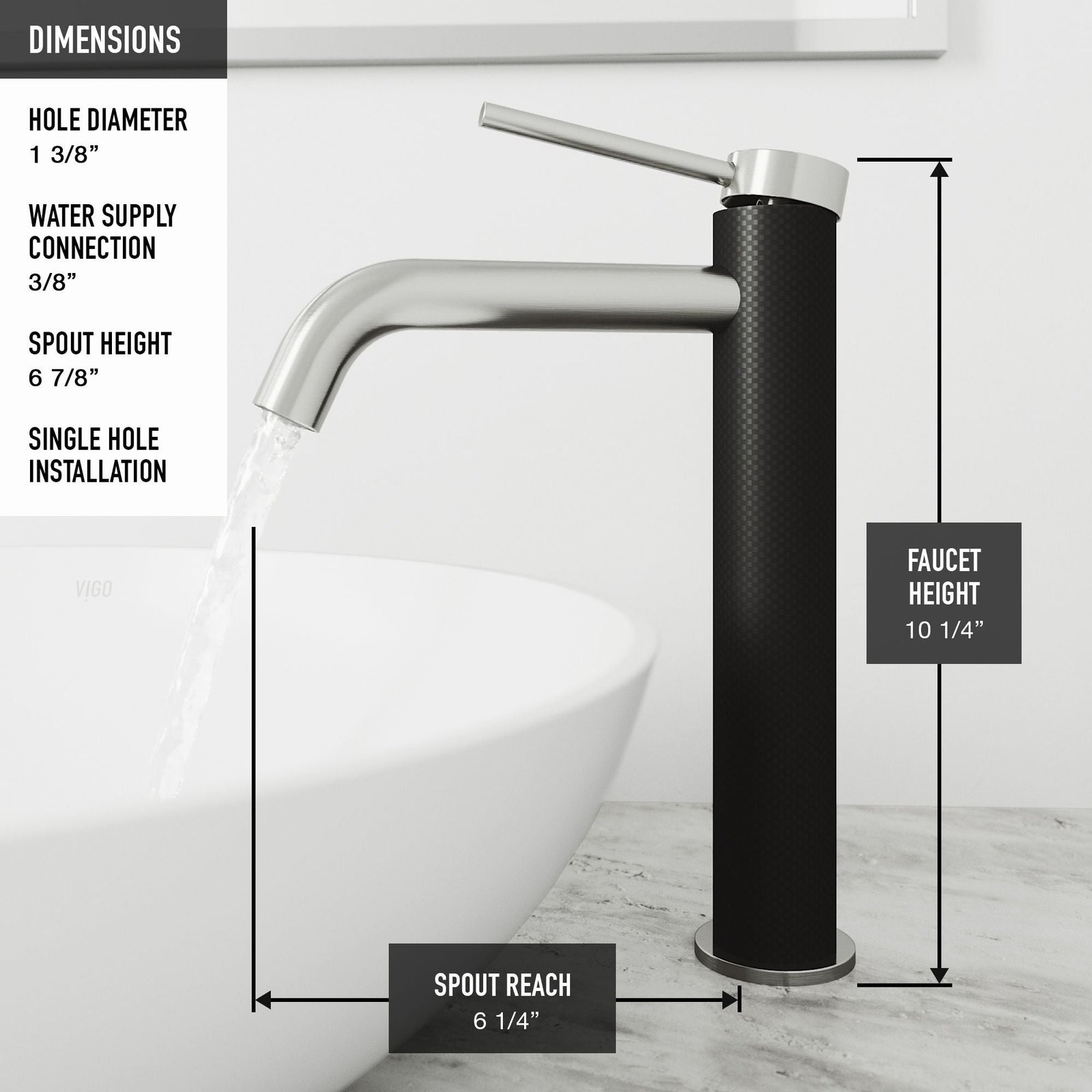 Lexington Single Handle Vessel Sink Bathroom Faucet with cFiber© Body, Brushed Nickel F7U8 - product image 6
