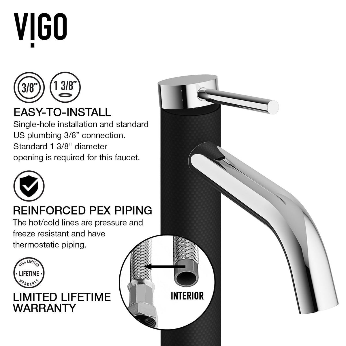 Lexington Single Handle Vessel Sink Bathroom Faucet with cFiber© Body, Chrome J9O3 - product image 3