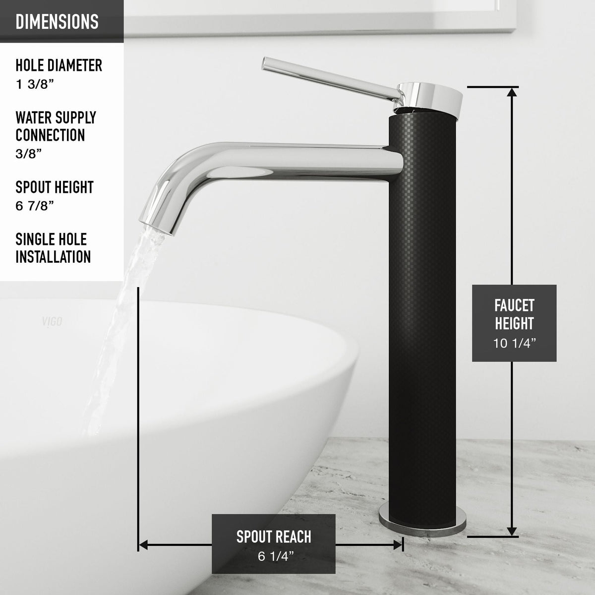 Lexington Single Handle Vessel Sink Bathroom Faucet with cFiber© Body, Chrome J9O3 - product image 6