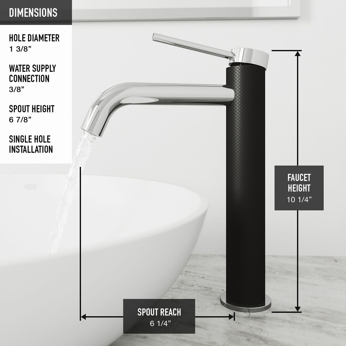 Lexington Single Handle Vessel Sink Bathroom Faucet with cFiber© Body, Chrome J9O3 - product image 8