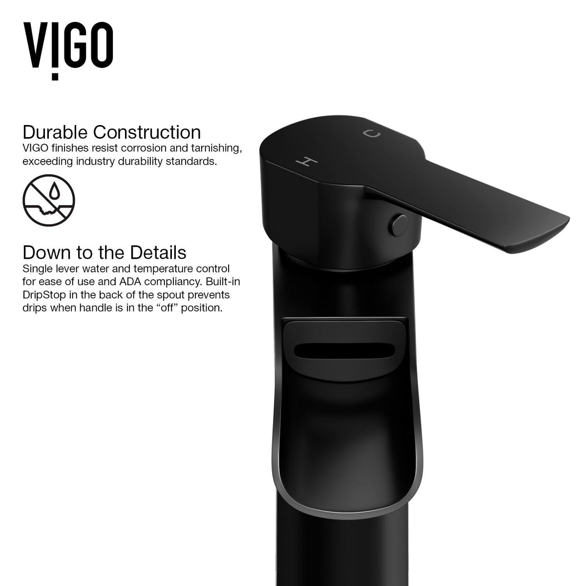 Niko Single Handle Single Hole Bathroom Sink Faucet, Matte Black U1W8 - product image 4