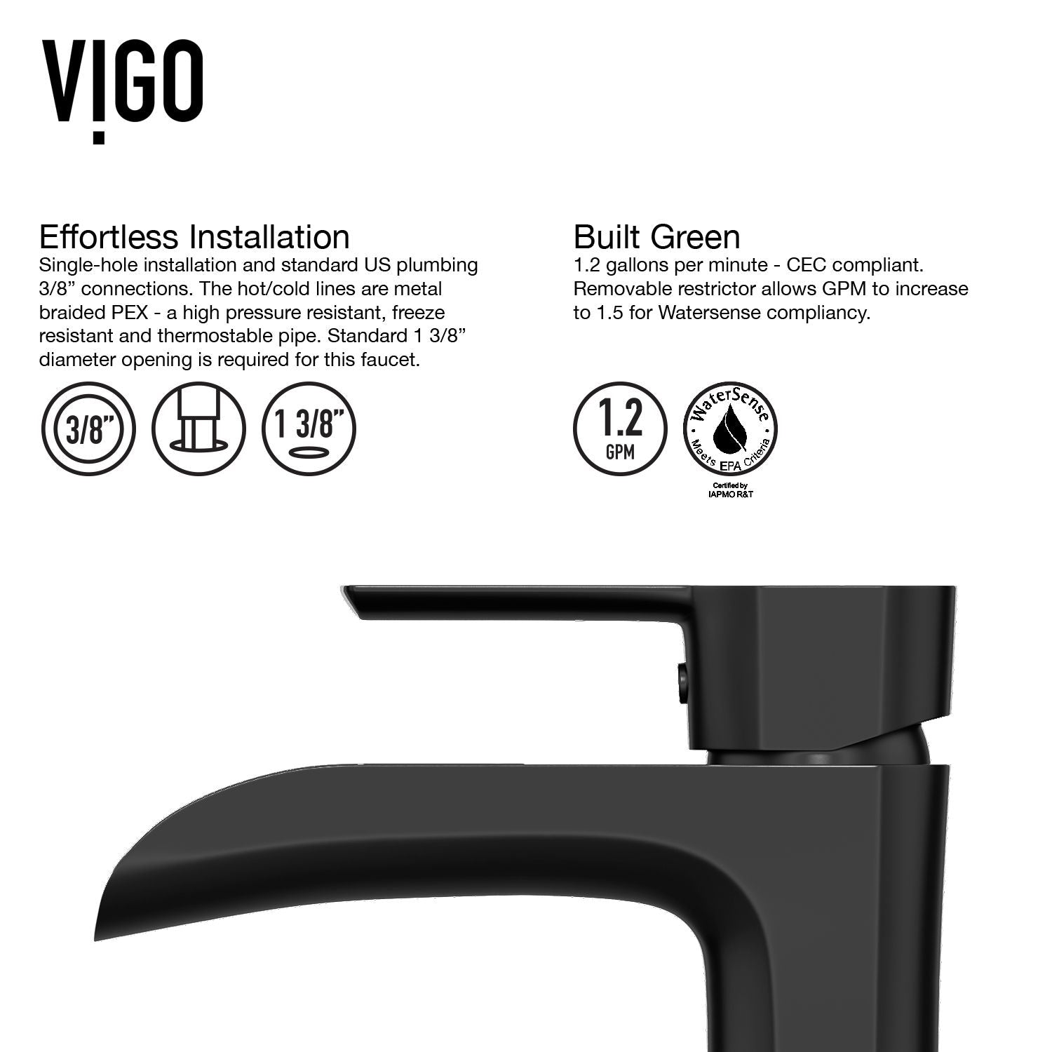 Niko Single Handle Single Hole Bathroom Sink Faucet, Matte Black U1W8 - product image 6
