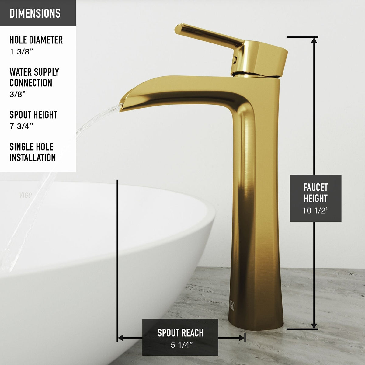 Niko Single Handle Single-Hole Bathroom Vessel Faucet in Matte Brushed Gold Q5C3 - product image 8