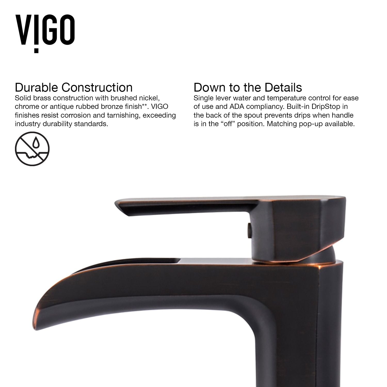 Niko Single Handle Vessel Single Hole Bathroom Sink Faucet with Pop-up Drain, Antique Rubbed Bronze X3W0 - product image 4