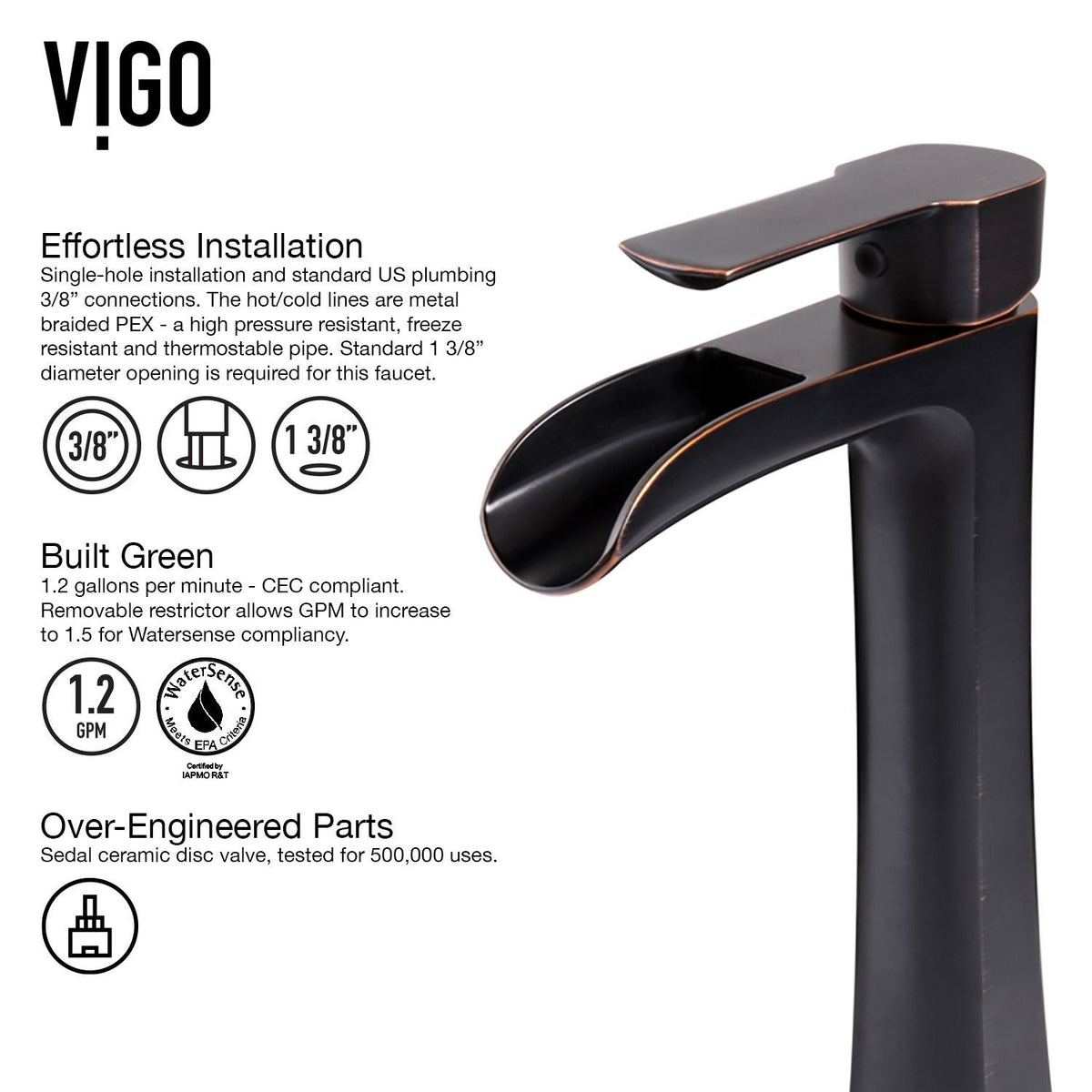 Niko Single Handle Vessel Single Hole Bathroom Sink Faucet with Pop-up Drain, Antique Rubbed Bronze X3W0 - product image 5
