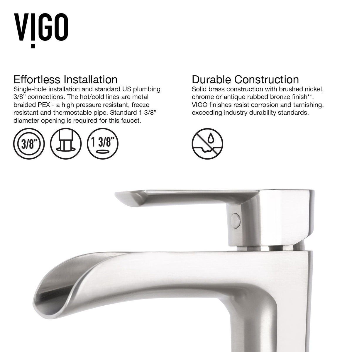 Niko Single Handle Vessel Sink Bathroom Faucet with Deck Plate, Brushed Nickel A9A2 - product image 6