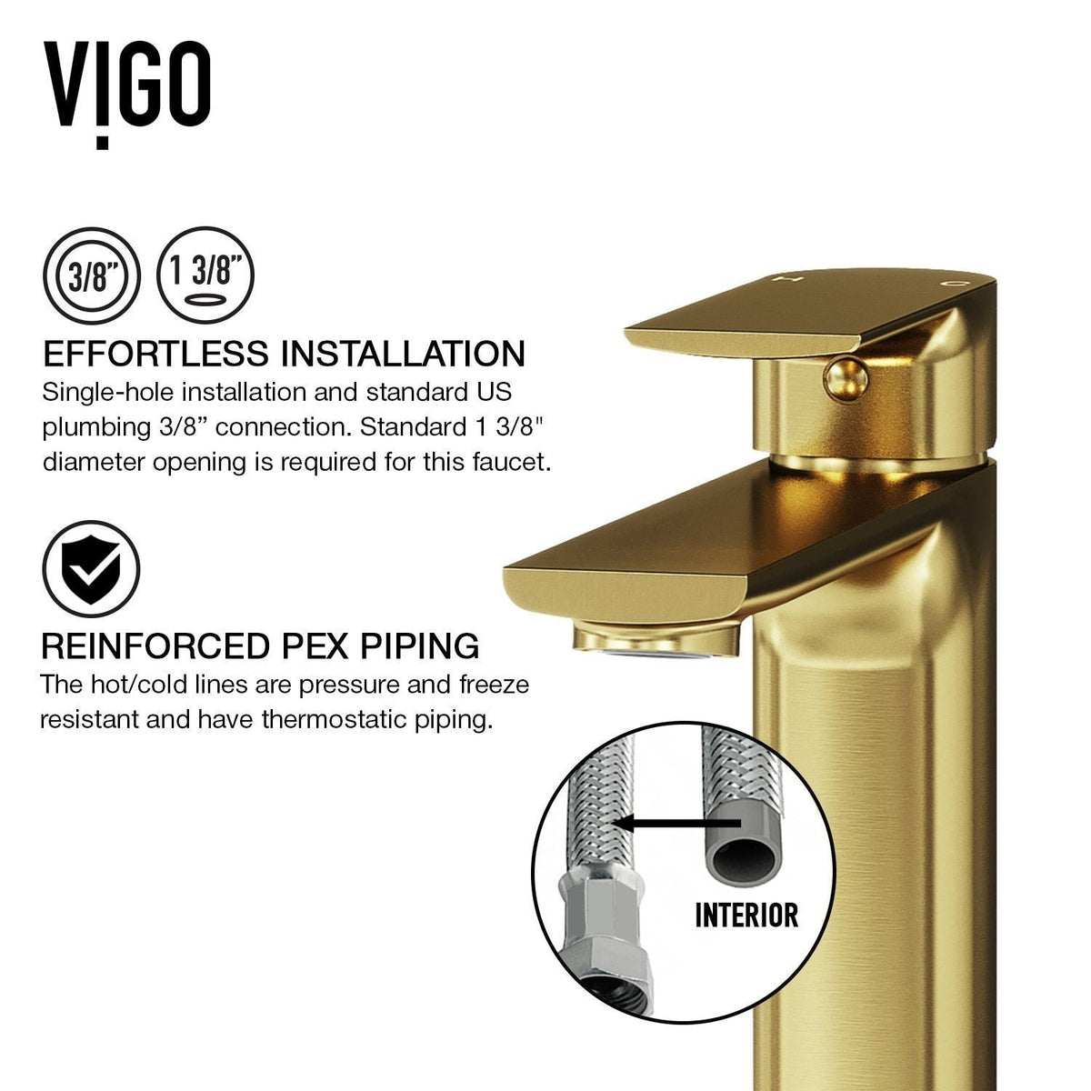Norfolk Single Handle Vessel Single Hole Bathroom Sink Faucet, Matte Gold Q6Q3 - product image 6