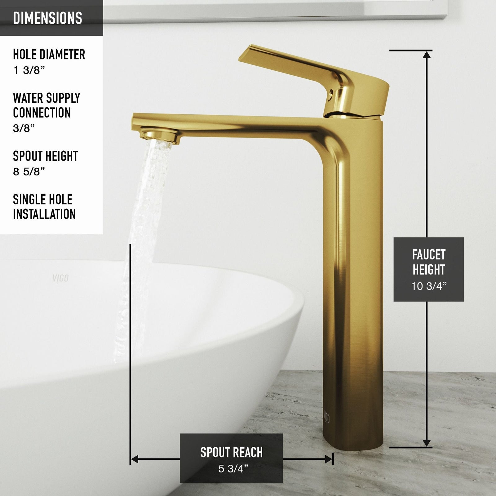 Norfolk Single Handle Vessel Single Hole Bathroom Sink Faucet, Matte Gold Q6Q3 - product image 7