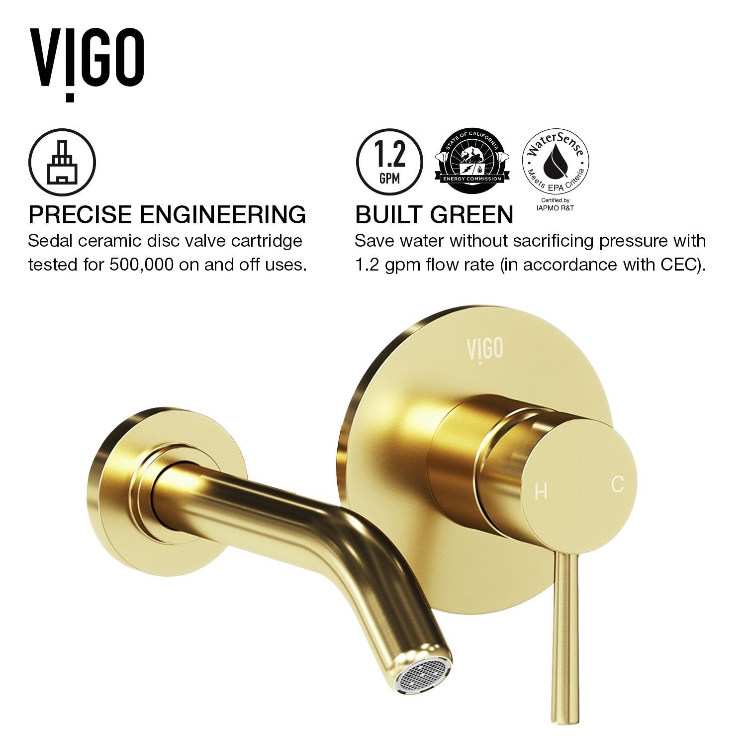 Olus Wall Mount Single Lever Bathroom Sink Faucet, WaterSense Certified, Matte BGold A7O7 - product image 6