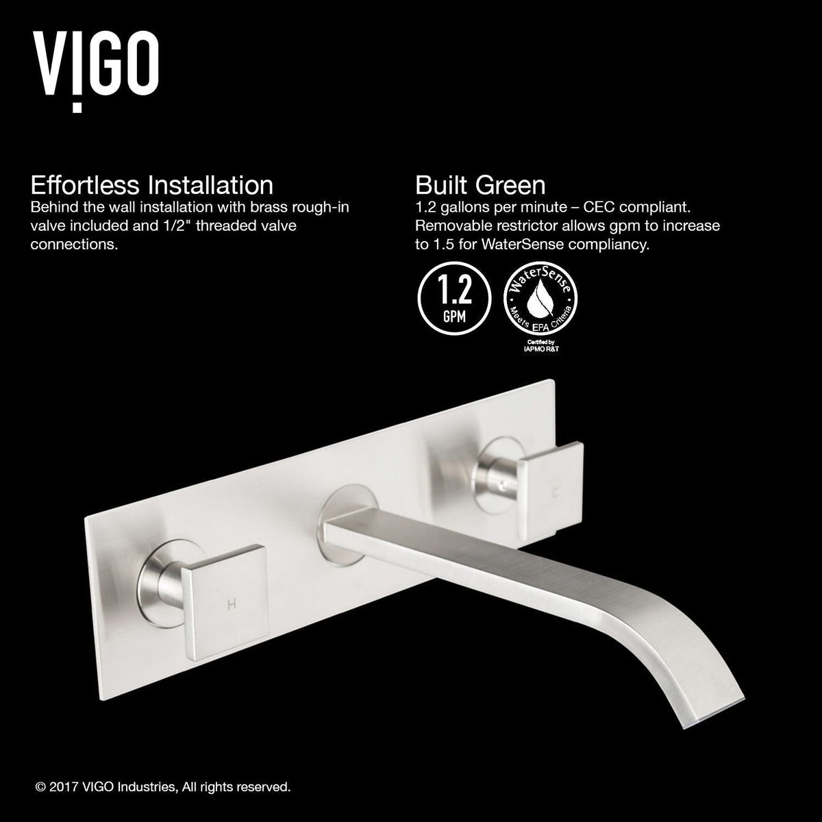 Titus Wall Mount Dual Handle Bathroom Sink Faucet, Eco-Friendly 1.2 GPM Flow Rate, Brushed Nickel Y6K5 - product image 3