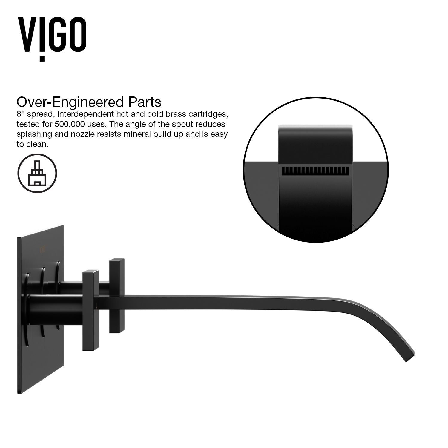 Titus Wall Mount Dual Handle Bathroom Sink Faucet, Eco-Friendly 1.2 GPM Flow Rate, Matte Black T2X8 - product image 7
