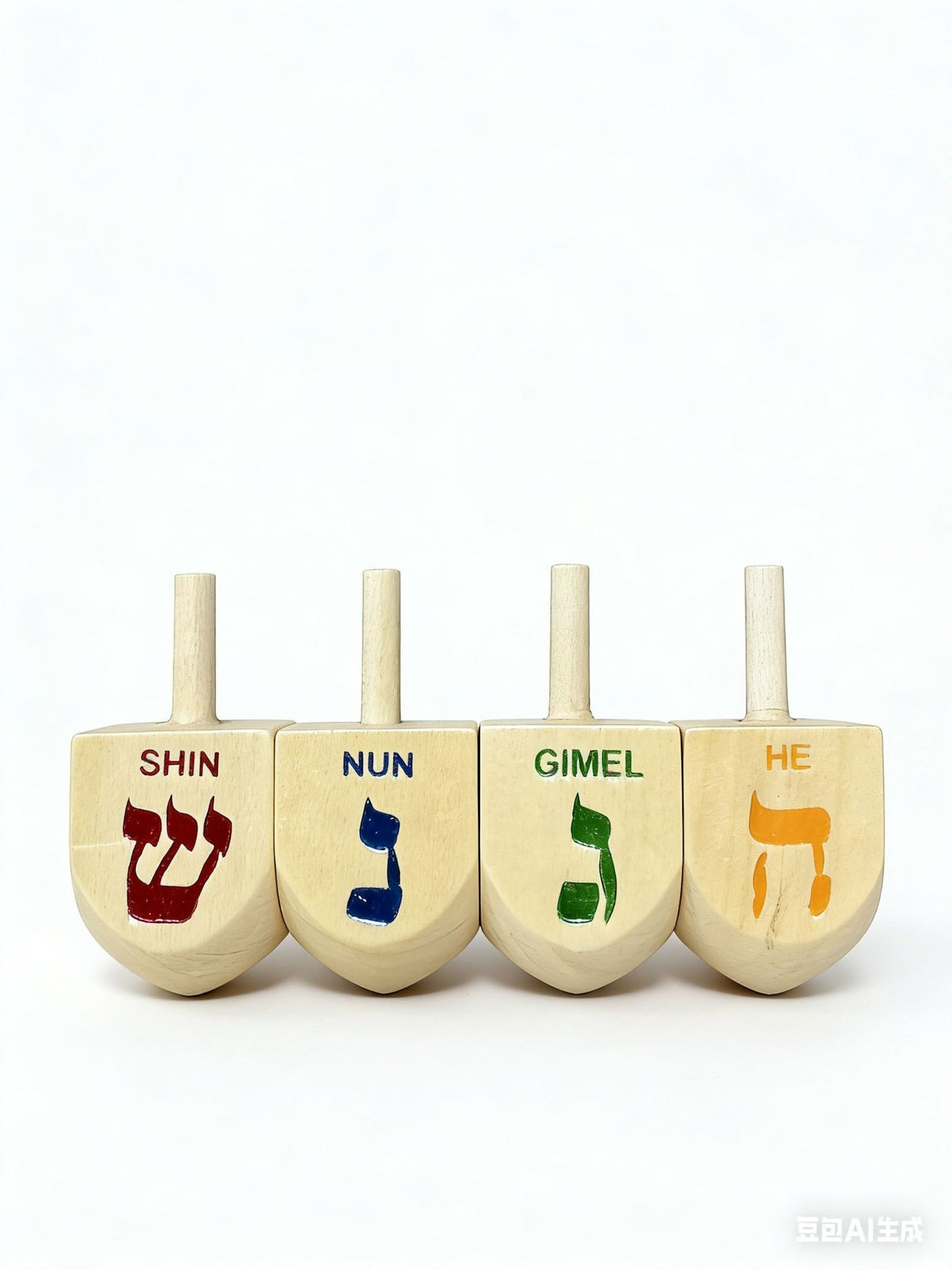 Wooden Dreidel Set, Natural, 4-pk, for Hanukkah M1V0 - product image 2