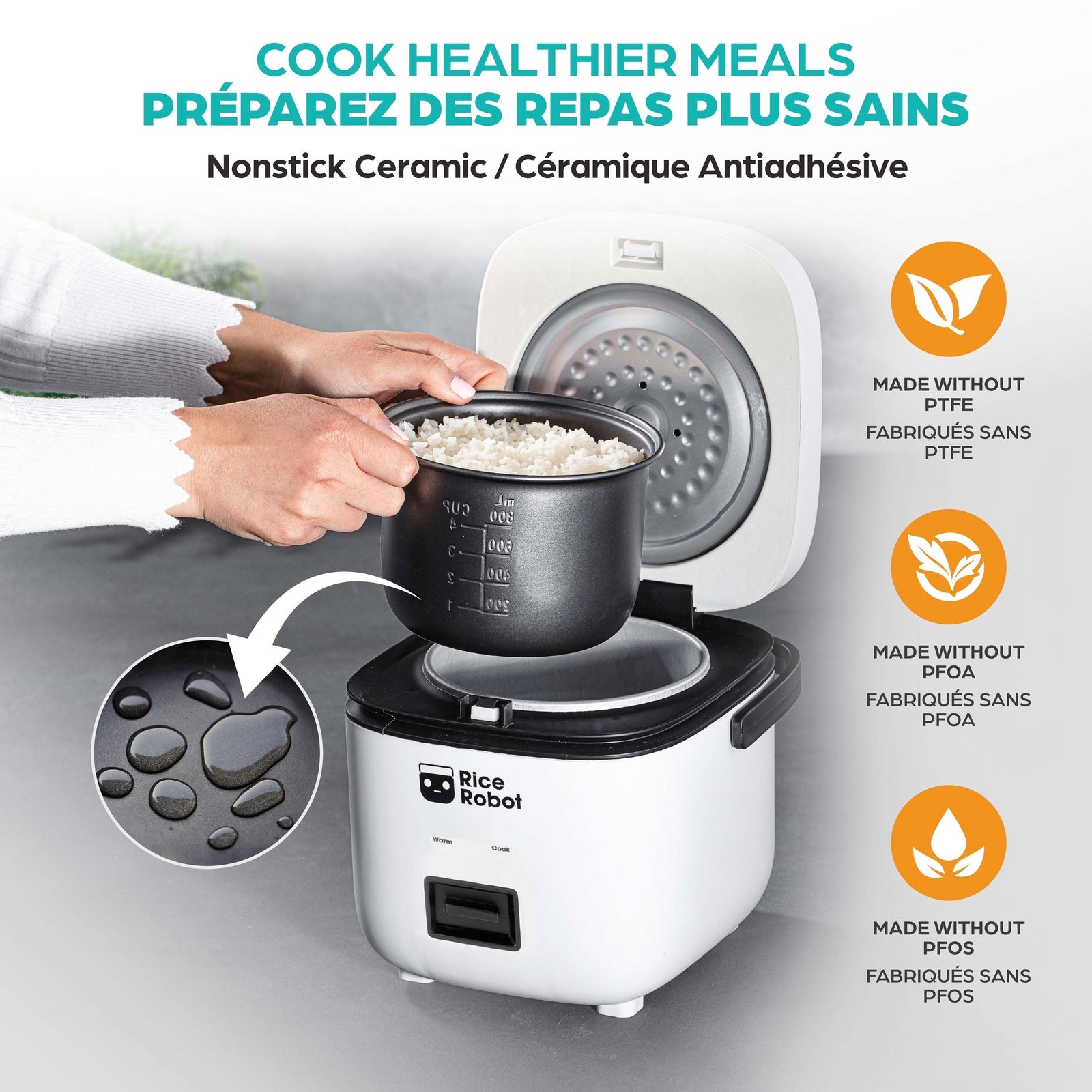 Ceramic Nonstick Rice Cooker, White, 1-qt T7X8 - product image 6
