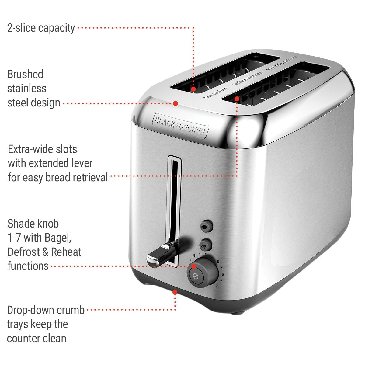 Kitchen Tools Extra Wide Slots Toaster with 7 Settings, Stainless Steel, 2-Slices K5V6 - product image 3