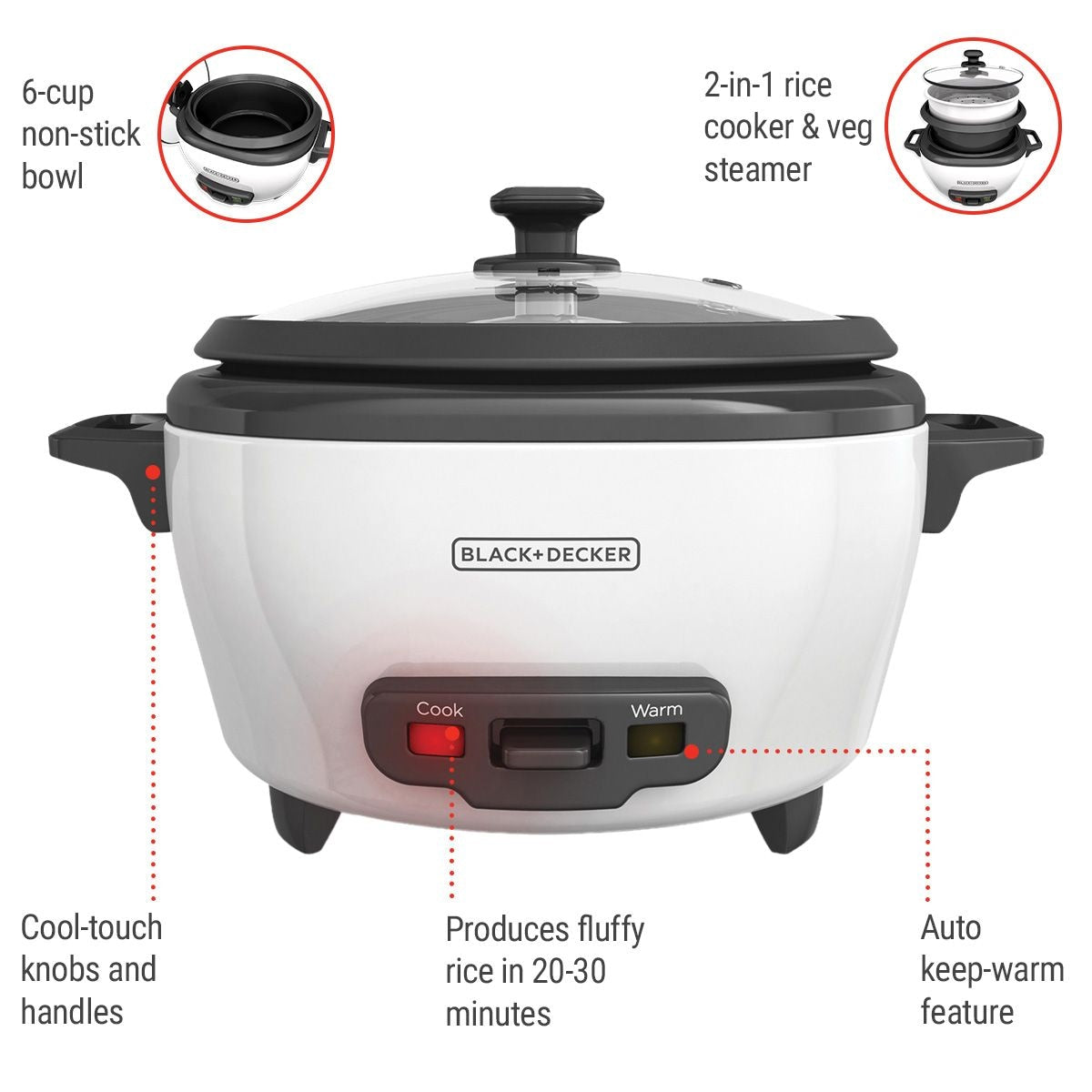 Non-Stick Rice Cooker & Steamer White, 6 Cups C2N8 - product image 7