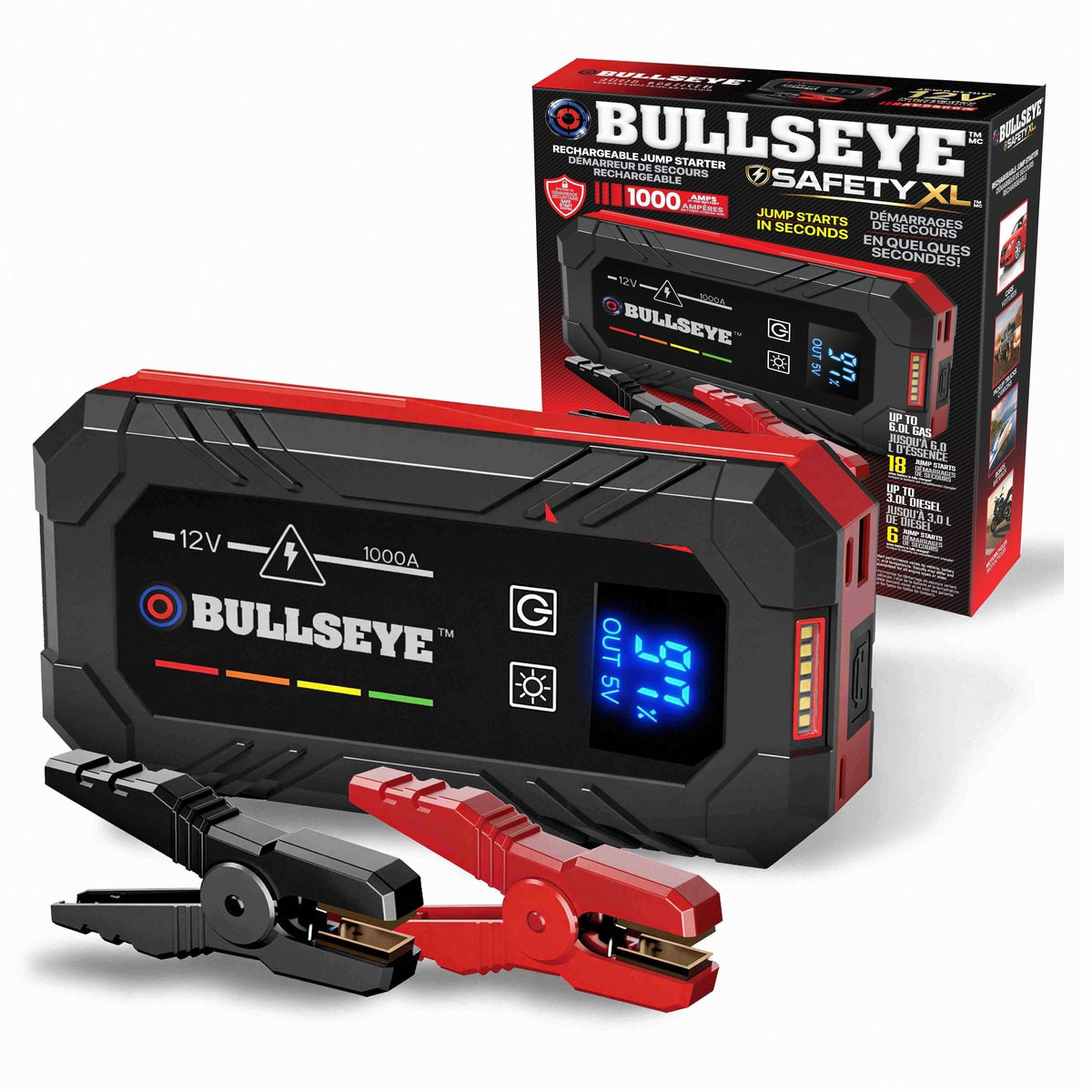 Safety XL 1000A 12V Car Jump Starter, Portable Booster with Jumper Cables, 6.0-L Gas & 3.0-L Diesel, 1800mAh Rechargeable O6T3 - product image 1