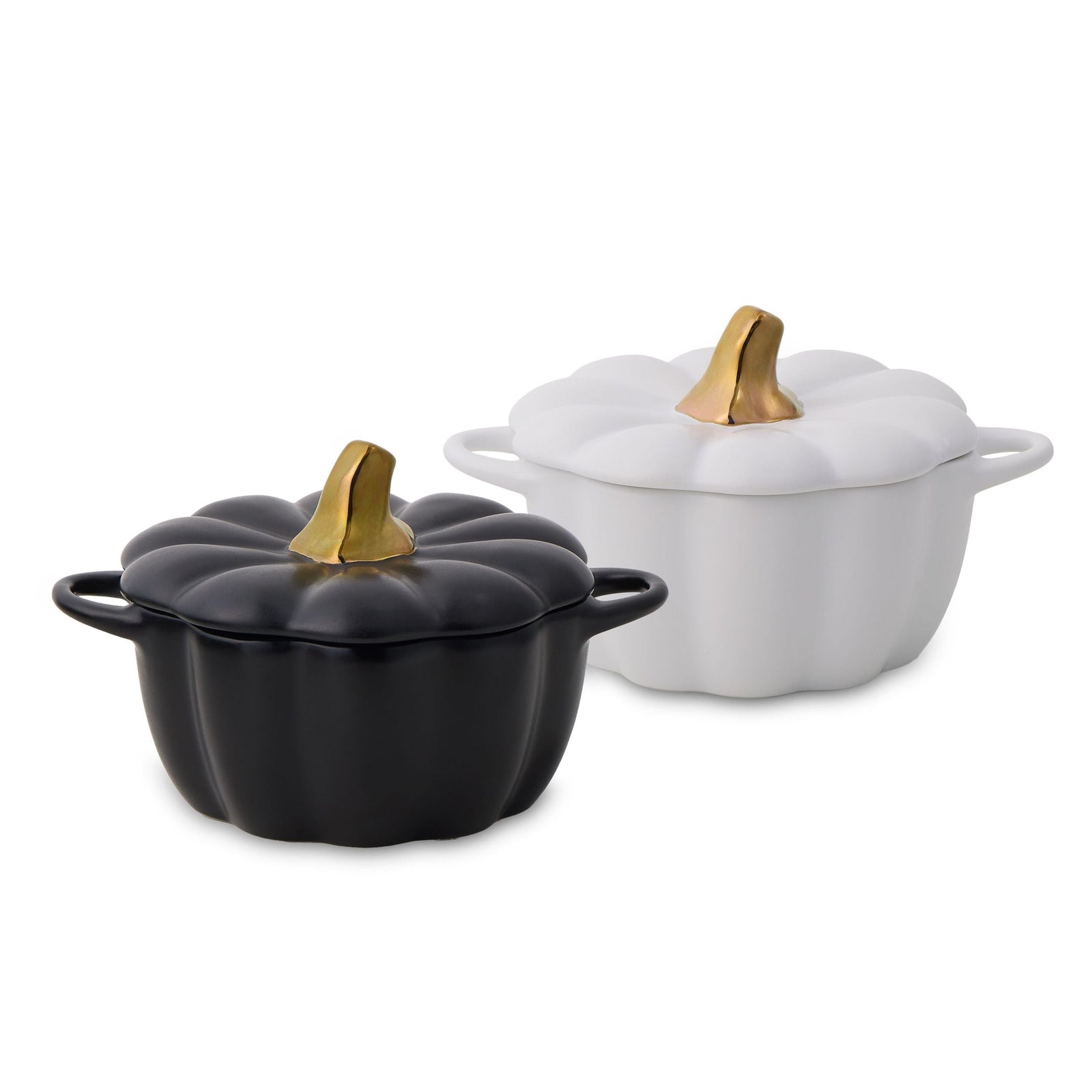 Kitchen 320-mL Black/White Ceramic Pumpkin Cocotte, 2-pk X7E1 - product image 1