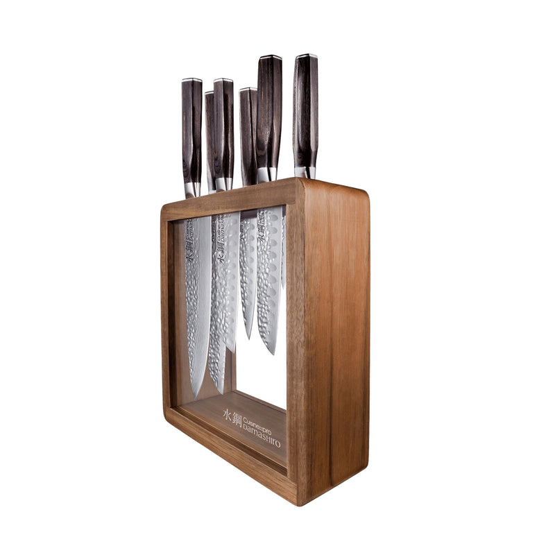PRO DAMASHIRO MOKUZAI 7PC KNIFE BLOCK Q9A3