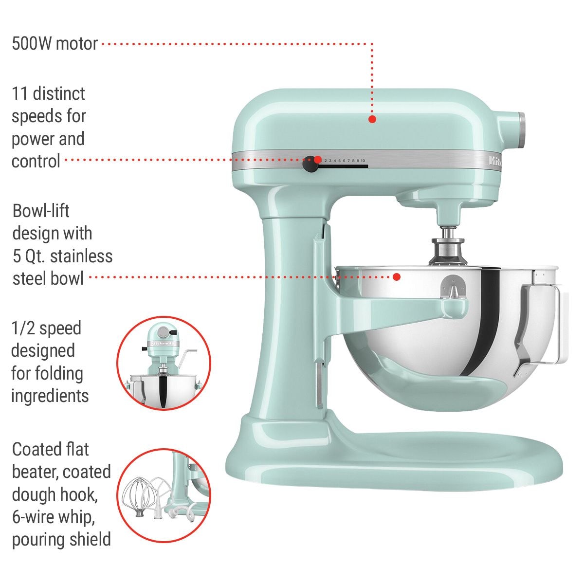 5.5 Quart Bowl-Lift Stand Mixer, 11 Speed Professional Mixer, Ice Blue C0K7 - product image 5