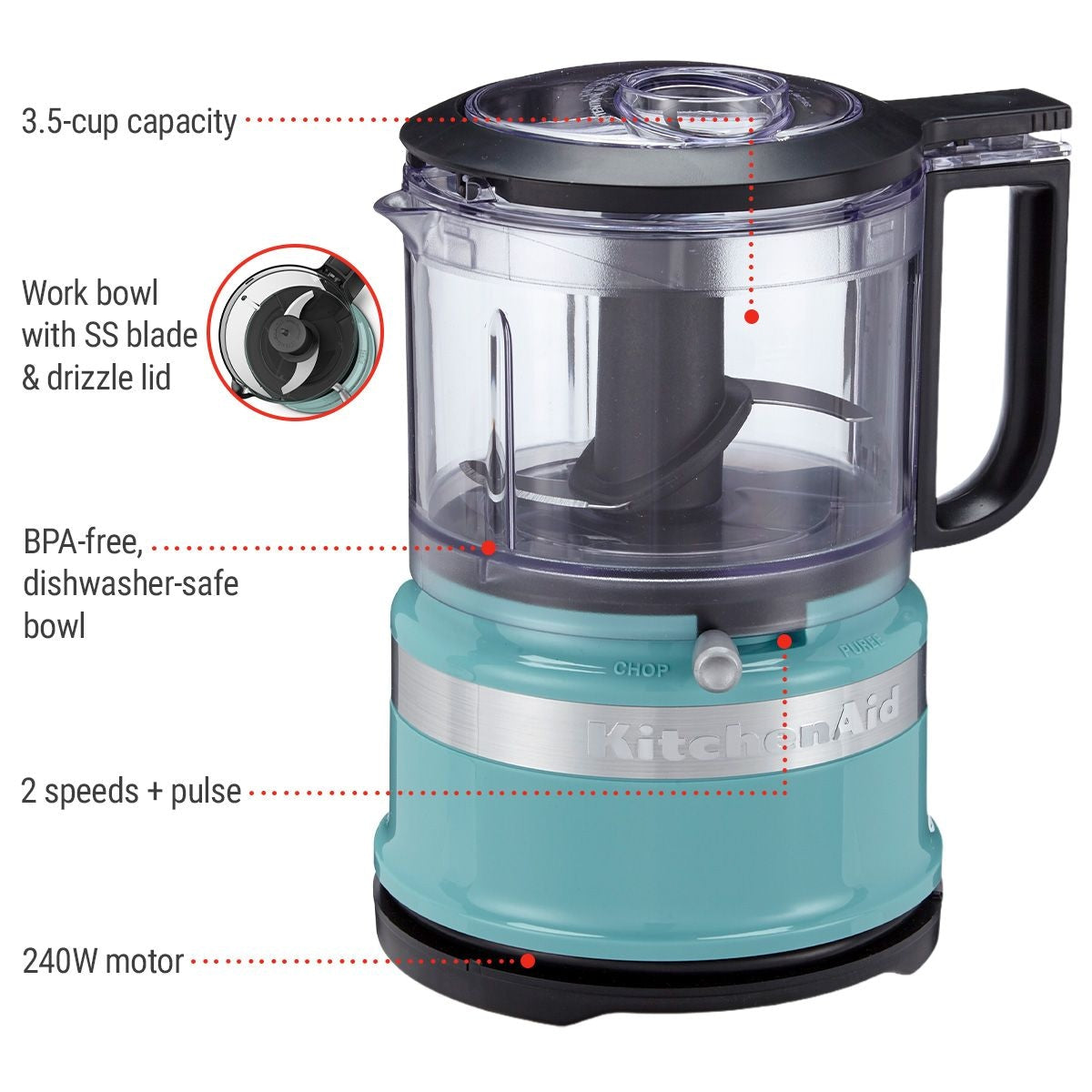Compact 3.5 Cup Food Chopper/Mini Food Processor with Dishwasher Safe Parts, Aqua Sky W1F4 - product image 4