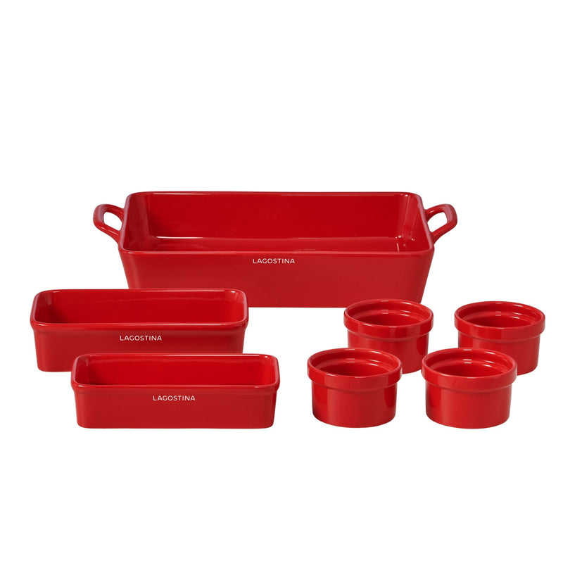 Stackable Red Ceramic Bakeware Set with Handles, 7-pc S5I6