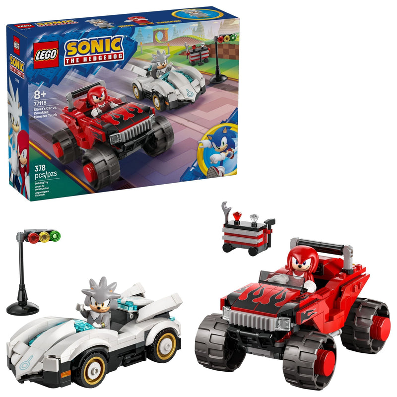 Sonic The Hedgehog Silver’s Car vs. Knuckles’ Monster Truck - 77118, 378-pcs, Ages 8+ B2P8