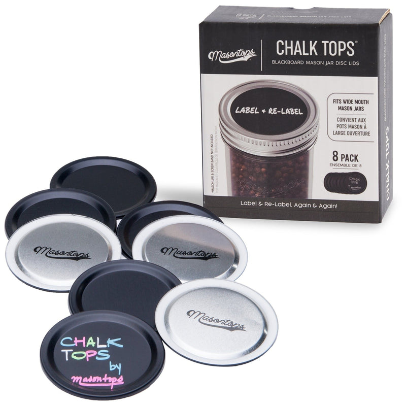 Chalk Tops Wide Mouth Storage Lids (Non-Sealing) for Mason Jars, 8-pk W7N6