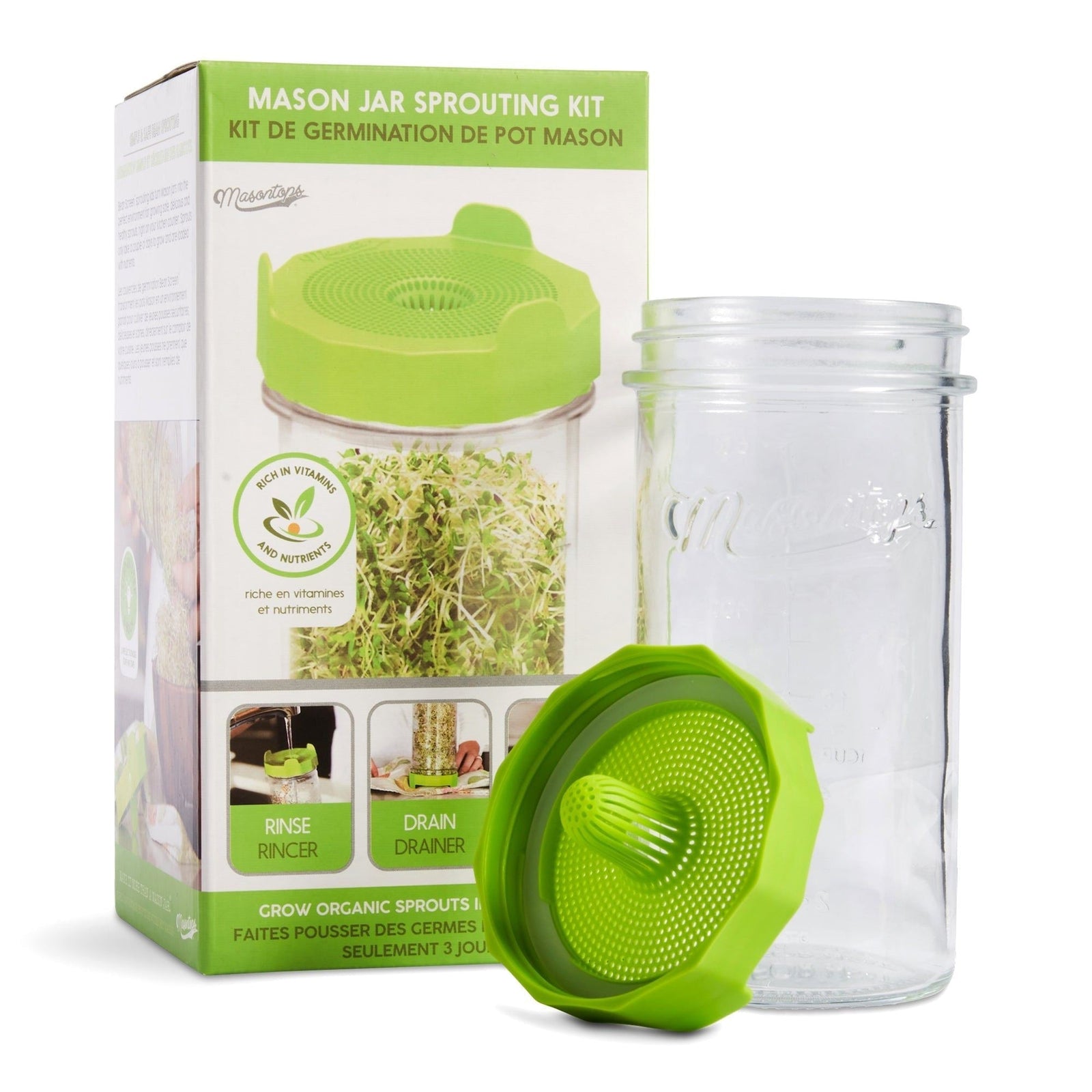 Single Mason Jar Sprouting Kit with Seeds, 3-pc Z4Y9 - product image 1