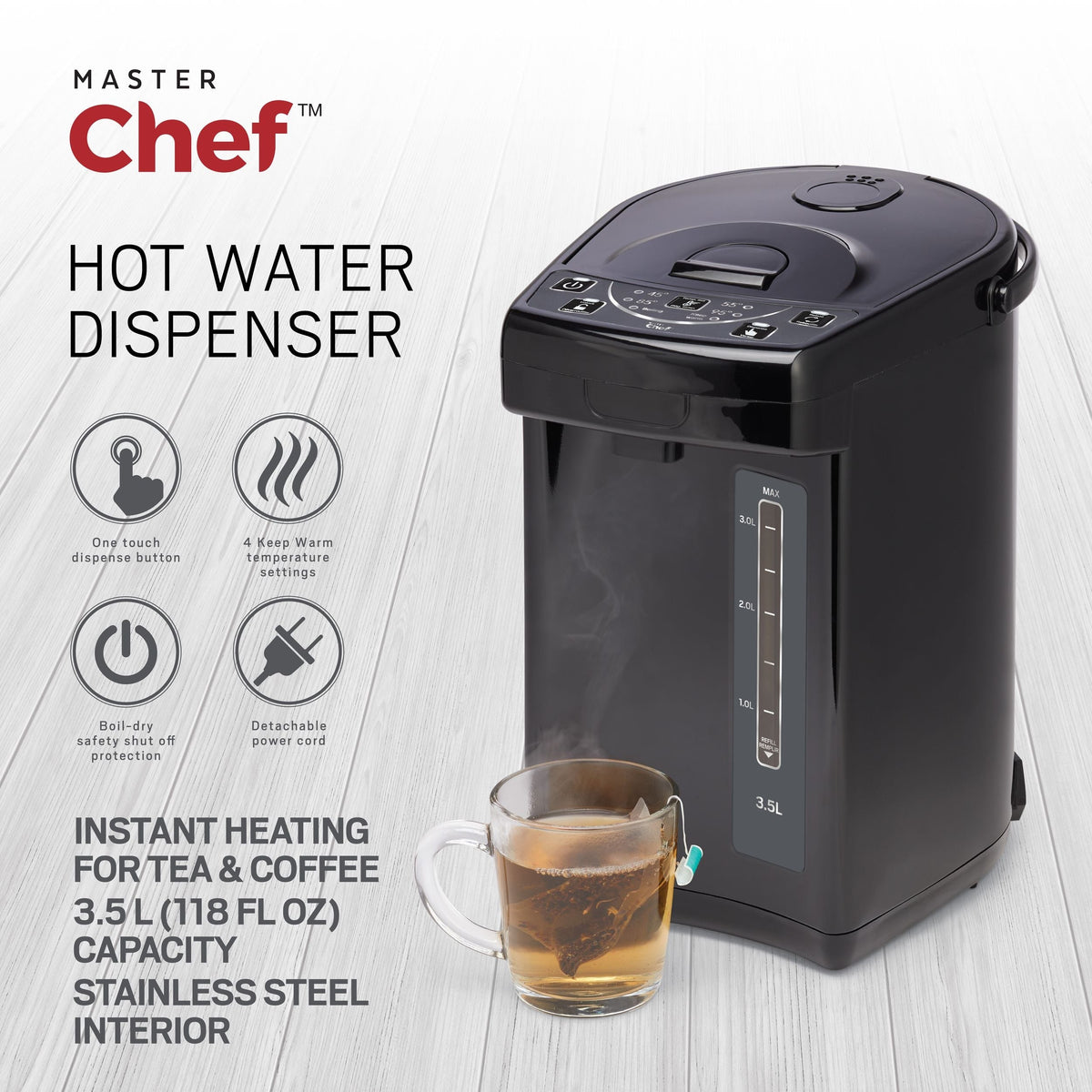 Electric Hot Water Boiler, Warmer & Dispenser with Handle, Black, 3.5-L D4J2 - product image 4