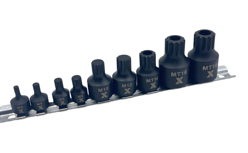 9 Piece Impact Stubby Bit Socket Rail Triple Square P0N5